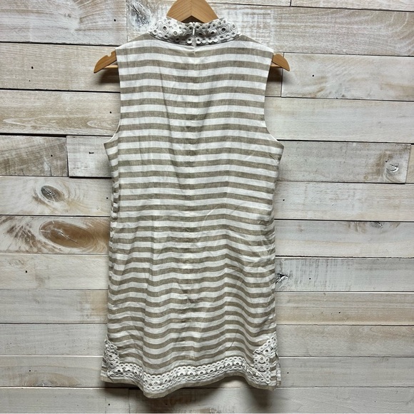 Eliza J Dress Womens 10‎ Beige White Linen Cotton Sleeveless Stripe Sundress - Picture 8 of 12